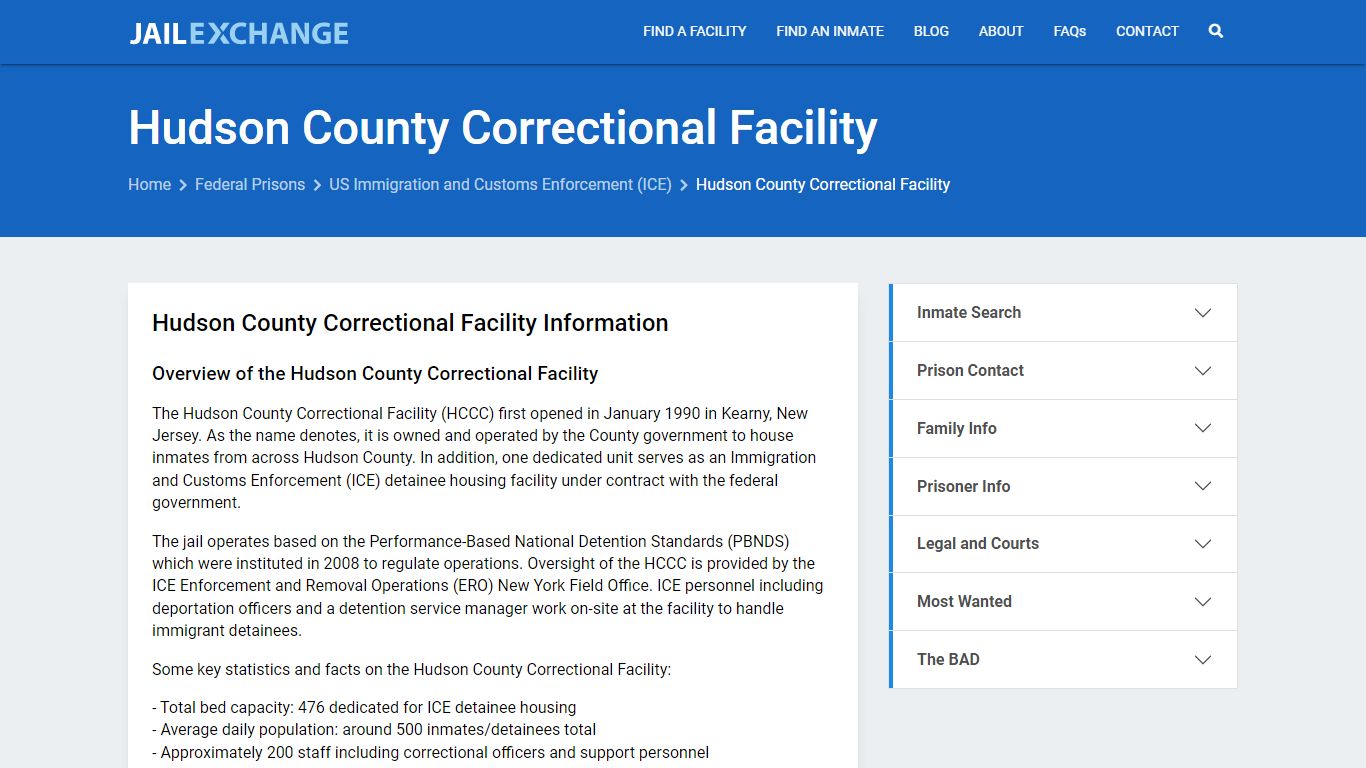Federal Inmate Search - Hudson County Correctional Facility - Jail Exchange